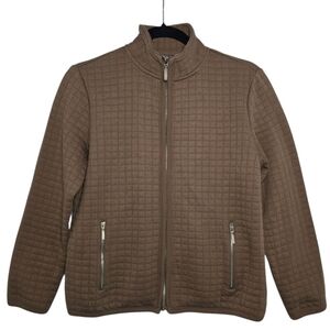 Karen Scott Sports Brown Quilted Zip-Up Jacket | Small Petite | Butter Soft Fall